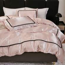 Satin Comforter Set 7 Pieces Queen Size Bed In A Bag Luxury Polyester Satin Bedding Set With Comforter Pillowcases And Sheets Sets Pompoms Design Super Soft Silky Bed Set For All Season - 藕粉色 - 查看 3