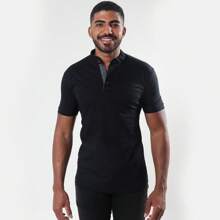 Kit 2 Men's Premium Cotton Slim Fit Basic Short Sleeve Traditional Casual Plain Priest Collar Shirts - 灰色 - 查看 3