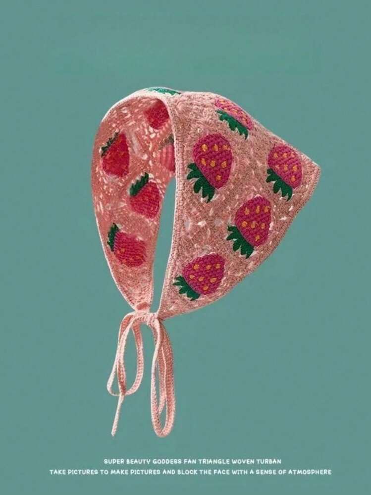 قطعة واحدة من الوشاح المثلث المجوف المحبوك بالكروشيه بنكهة الفلفل الحار الحلو الكوري، عصابة رأس جميلة للسفر (كمية أوراق الفراولة المنسوجة يدويًا عشوائية)، باندانا للرأس، وشاح شعر للخريف والشتاء، اكسسوارات شعر للنساء للملابس الصيفية - متعدد الألوان - مشاهدة 5