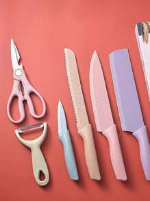 Cuchillo de cocina de acero inoxidable 6 juegos de cuchillas afiladas de color ABS + Mango TPR cuchillo de carne, pescado y frutas piezas de repuesto