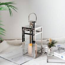 Stainless Steel Decorative Lantern 12'' High Metal Candle Holder Outdoor Candle Lantern With Tempered Panels For Christmas Home Decor Living Room Parties Events Tabletop Indoor Outdoor