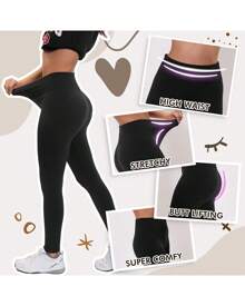 Active Club 6-Pack Fleece Lined Leggings For Women, High-Waisted Women's Leggings With Wide Waistband And Fleece Lining - 黑色 - 查看 4