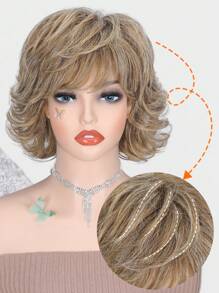 Women's Fashionable Full & Short Curly Hair Wig In Brown Color, 10 Inches, Suitable For Daily Wear - Linen Brown - View 5