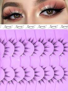 7 对黑色带状漫画睫毛，纤细动漫假睫毛自然外观，蓬松尖尖的娃娃睫毛，卡通睫毛 3-12 毫米