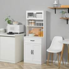 HOMCOM HOMCOM Alacena de Cocina Mueble Buffet de Cocina con 4 Puertas Cajón y Estantes Ajustables para Salón Comedor Estilo Moderno 60x38x161 cm Blanco