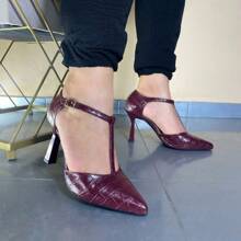 Mozione Women's Crocodile Pumps With 8cm Cup Heel 197 - 紅木色 - 查看 3