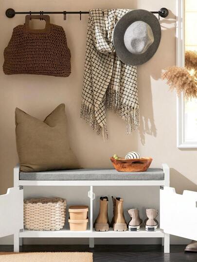 SoBuy Shoe Bench With Seat And Storage – Hallway Shoe Rack Bench With Chest – Upholstered Seat & Large Flap – For Entryway & Living Room – White MDF 91x30x50cm FSR63-II-W