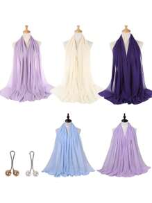 1 Box Set Chiffon Hijab (5pcs Hijabs + 2pcs Hijab Clips) - Multicolor - View 2