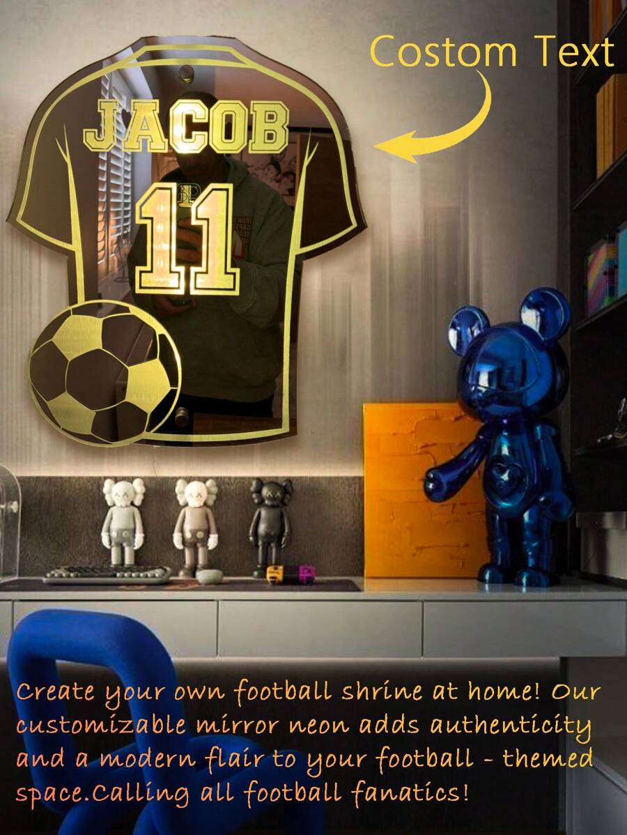 1 pièce Créez votre propre sanctuaire de football à la maison ! Notre miroir néon personnalisable ajoute de l'authenticité et une touche moderne à vos cadeaux de football pour l'anniversaire, la remise des diplômes. Multi-fonctionnel, durable, ornemental, réutilisable, exquis, , de haute qualité, coloré, moderne, personnalisé, unique. Cadeau idéal pour lui, cadeau idéal pour elle, rafraîchissement de la maison