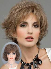 Women's Fashionable Full & Short Curly Hair Wig In Brown Color, 10 Inches, Suitable For Daily Wear - Linen Brown - View 9