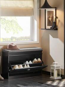 SoBuy 门厅鞋凳鞋架鞋柜带座垫和翻盖抽屉黑色宽75 x 深24 x 高51厘米 FSR82-L-SCH - 黑色 - 查看 1