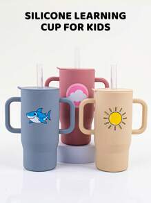 210ml Colorful & Cute Silicone Baby Learning Cup, 6 Months-3 Years Old Unisex Toddler Training Cup With Handle, Straw & Lid, 7oz Capacity