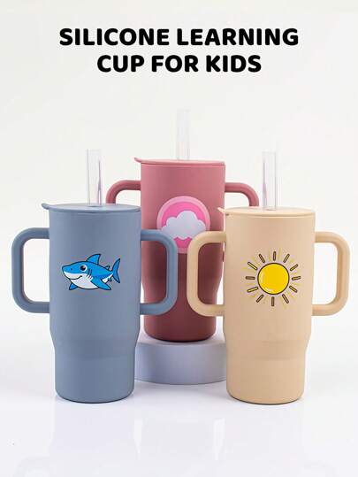 210ml Colorful & Cute Silicone Baby Learning Cup, 6 Months-3 Years Old Unisex Toddler Training Cup With Handle, Straw & Lid, 7oz Capacity