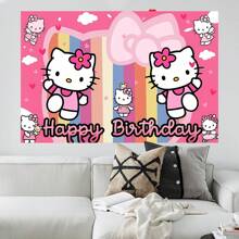 Sanrio 1 Striscione da parete per festa di compleanno a tema Sanrio KT Cat, decorazioni per festa a tema cartoni animati per doccia, forniture per decorazioni della camera da letto, tappezzeria o sfondo fotografico, 210 x 150 x 100/100 x 75 cm