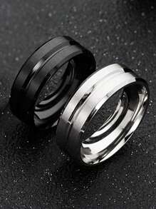 2pcs/Set Men Minimalist Ring Stainless Steel Punk Hip Pop Style