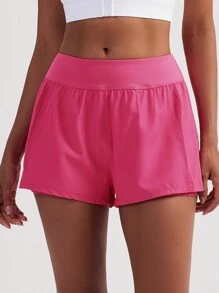 VUTRU 1pc Flowy Lightweight Mesh Pockets Shorts With Built-In Shorts, Running, Workout, Gym, Summer - Hot Pink - View 7