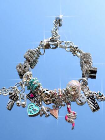 1 件友谊手链，蓝色五角星，高跟鞋，麦克风和音符手链，复古迪斯科球手链