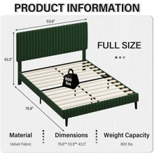 Bed Frame, Velvet Upholstered Bed Frame With Headboard And Footboard, Vertical Channel Tufted Headboard, White/ Black/ Pink/ Green/ Blue, Twin/ Full/ Queen/ King * Bed Frame Queen Queen Bed Frame Bed Frame Full Full Size Bed Frame King Size Bed Frame Twin Bed Frame Room Decor Home Decor Christmas Decor Bedroom Decor Valentine Day Decor Storage Living Room Decor Furniture House Decor - 綠色 - 查看 8