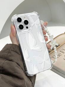 1pc Reinforced TPU Bumper Butterfly Print Shockproof Phone Case With Gorgeous Lanyard, Compatible With Iphone 11 12 13 14 11Pro Max 12Pro Max 13Pro Max 14Pro Max XR 15 15Pro 15Pro Max, Series