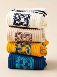 5 Pairs Kids Socks, Number 23 With Double Bars Mid-Calf Socks, Suitable For Daily And Sports Wear
