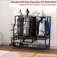 Golf Bag Storage Garage Organizer,Golf Bag Storage Rack W/Drawer For Golfing Bags, Clubs, Balls, Gadgets, Accessories & Equipment,Golf Bag Stand W/Wheels For Home, Golf Course - 45.7 X 42.2 X 15.7 Inch - View 5