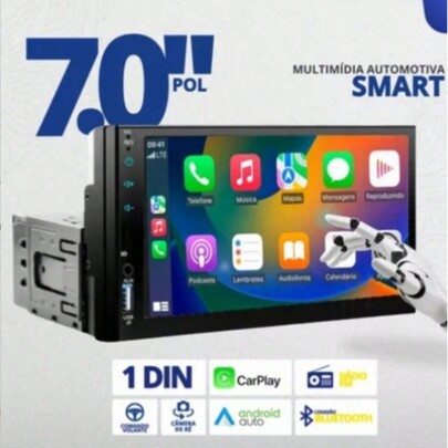 Central Multimídia Veicular Universal 7' Media Carplay Android 1 DIN - Ali Ron Ra7023