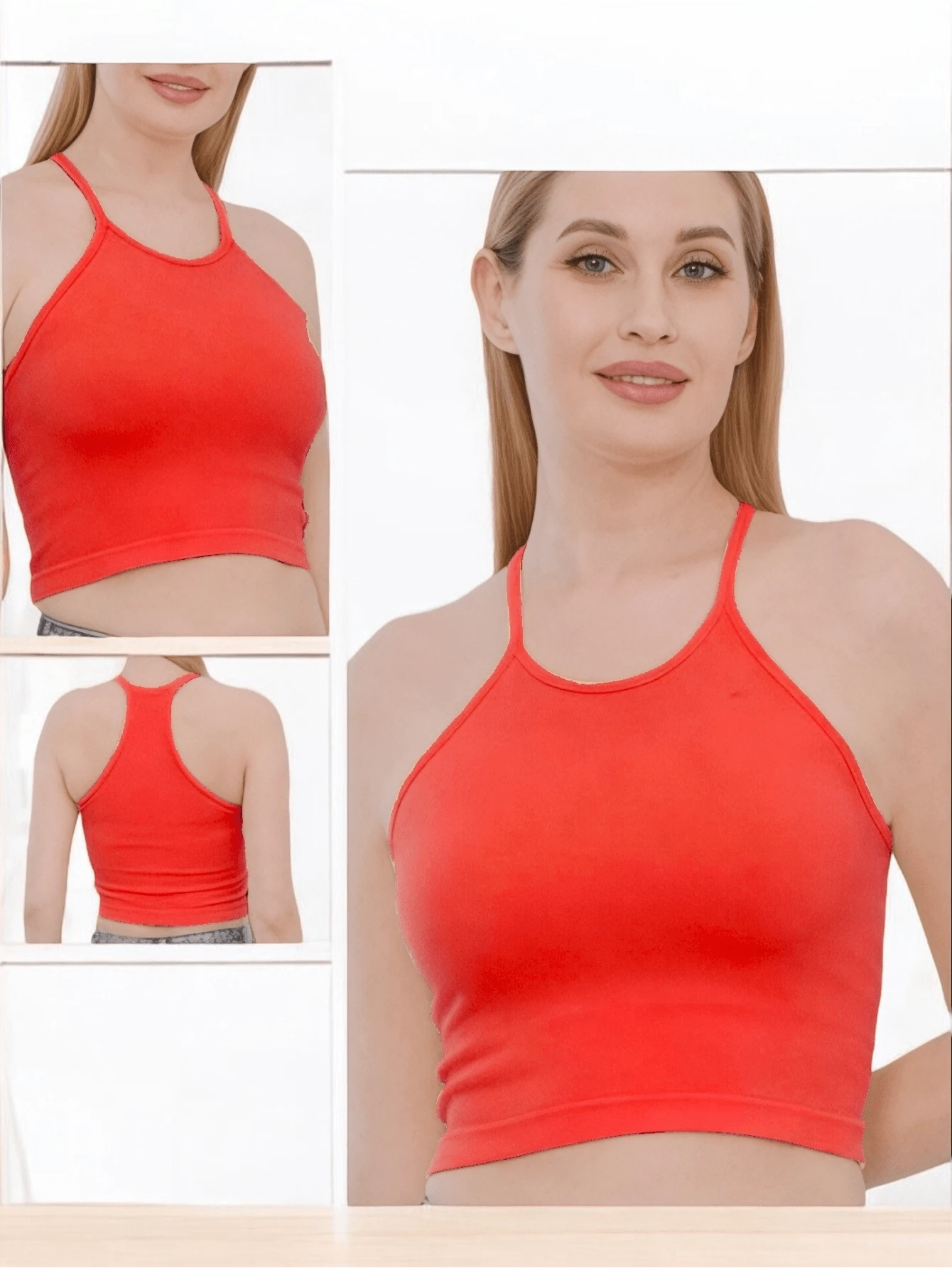 Top Halter Unicolor. Tela Elástica. - Naranja - Ver 1