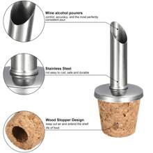 2 piezas Vertedores de botellas de acero inoxidable, vertedor de aceite de oliva con diseño de corcho, tapón y dispensador para botellas de licor, adecuado para verter líquidos, vino, vinagre, la mayoría de botellas - Multicolor - Ver 4