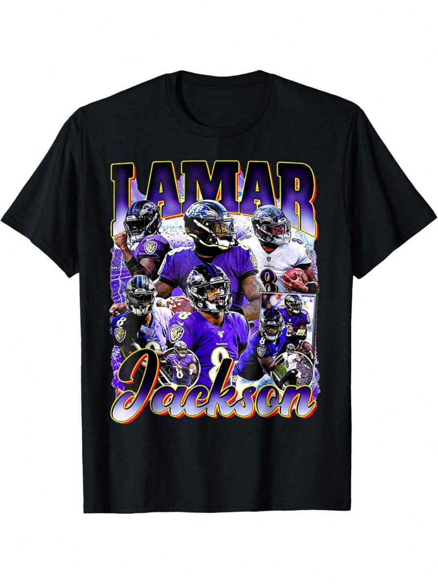 Retro Lamar Tee Jackson Vintage Lover Graphic 90s Design T-Shirt YYQ 180g - 黑色 - 查看 1