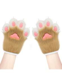 人造毛皮毛绒毛茸茸猫爪手套毛皮服装动物狐狸爪手套万圣节角色扮演服装配饰 - 彩色 - 查看 4