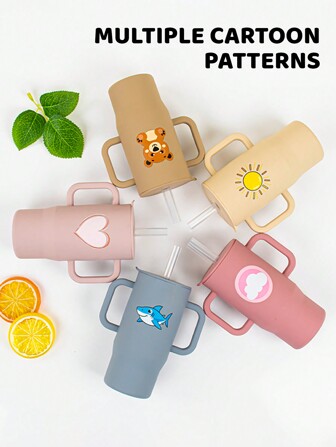 210ml 彩色可爱硅胶婴儿学习杯，6 个月-3 岁男女通用幼儿训练杯，带手柄、吸管和盖子，容量 7 盎司