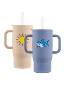 210ml Colorful & Cute Silicone Baby Learning Cup, 6 Months-3 Years Old Unisex Toddler Training Cup With Handle, Straw & Lid, 7oz Capacity