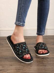 Comfy, Breathable Linen Couple House Slippers, Multiple Colors, Suitable For Bedroom - Black - View 4