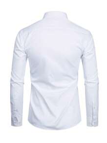 Camisa de manga larga elástica para hombre, estilo antiguo, de trabajo sencillo y de color sólido - Blanco - Ver 6