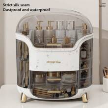 1 件轻奢化妆品收纳盒，防尘桌面梳妆台家用口红整理收纳柜，护肤品货架