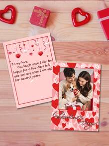 1pc Customized Valentine'S Day Photo Greeting Card, Personalized Customize Love Text Greeting Card, Front Customized Couple Photo, Back Customized Text Valentine'S Day Paper Card, Single Page Front And Back Printing, Heartfelt Love Commemorative Card