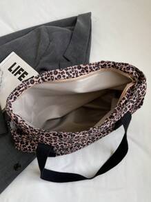 Fashionable Versatile Solid Color New Style Tote Bag, Casual Minimalist Contrast Color Shoulder Bag - Khaki - View 4