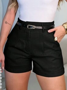 EMILI Women's Linen Shorts Emili With Belt And Pockets - 黑色 - 查看 3
