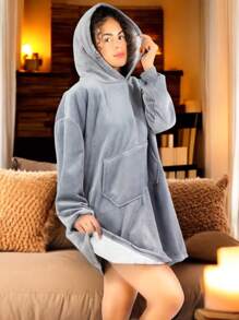 Nightgown For Women, Sherpa Pajamas, Ladies' Robes, Maxi Blouse, Fleece Sweatshirt - 灰色 - 查看 6