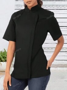 Chaqueta de cocinero de cuello alto de unicolor talla grande para mujer