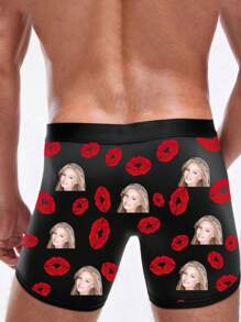 Ropa interior a juego personalizada para parejas, bóxer tipo calzoncillo personalizado con foto o imagen de la cara de la novia como regalo de San Valentín, 1 pieza de lencería de diseño colorido, lindo, adorable, sencillo y divertido, ropa interior personalizada y única, un regalo ideal para él, novio, bodas, aniversarios, cumpleaños y festividades