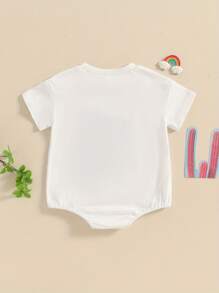 Ropa de verano para niña y niño del oeste, mono de manga corta con bordado de vaca de las Tierras Altas para recién nacidos, ropa bonita - Blanco - Ver 2