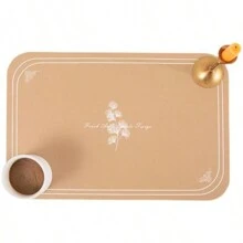 Luxury Solid Color Flower Design PU Leather Placemats, Heat Resistant Waterproof Oil-Proof, For Hotel, Cafe, Fancy Western Restaurants, Rectangular Dining Table Mats