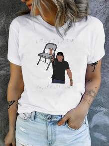 1 PCS, 180gsm, Polyester Fashionable Graphic Print Crew Neck T-Shirt For Women - Casual Short Sleeve Crew Neck Top - Lightweight & Breathable For All Seasons