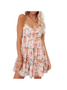 Women Fashion Sleeveless Floral Dress Ladies Female Stylish Dress for Party Shopping - Rosa - Ver 5