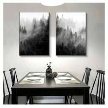1 件/2 件墙面艺术海报无框黑白树海报雾蒙蒙的森林风景帆布画墙画客厅装饰自然版画森林墙壁艺术复古 - 彩色 - 查看 6