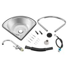1 pieza Lavabo en esquina de acero inoxidable Rainaut con grifo y tubo de entrada - Lavabo triangular de montaje en pared para cocina y baño - Regalo ideal para familia y amigos - Plateado - Ver 10