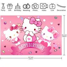 Sanrio 1 striscione decorativo di sfondo per festa di compleanno a tema cartone animato gattino rosa e bianco di Sanrio, decorazioni per doccia, accessori per feste, tappezzeria da camera da letto, sfondo fotografico, 210 x 150 x 100 / 100 x 75 cm