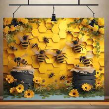 قطعة واحدة، خلفية وبنر ديكور حائط خليات النحل لحفلة النحل، من مادة البوليستر، بألوان حيوية، خلفية لصور الحفلات والديكور، مناسبة لإمدادات ديكور الحفلات وديكور المنزل الداخلي والخارجي