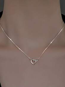 纯银双爱心项链 百搭 高端 轻奢 小众 设计 锁骨链 情人节礼物 - 心心相扣項鍊 - 查看 4
